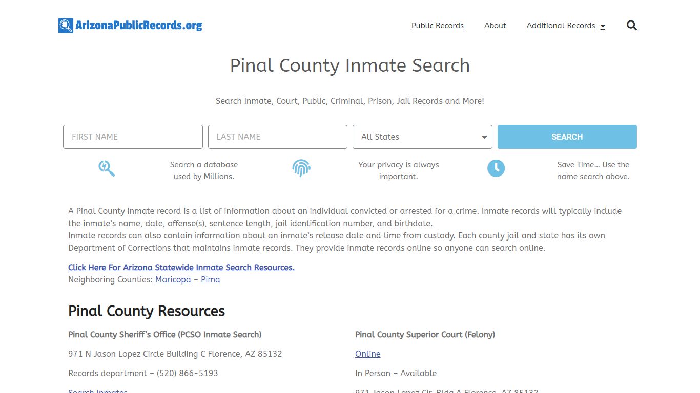 Pinal County Inmate Search - Current & Past PCSO AZ Jail Records